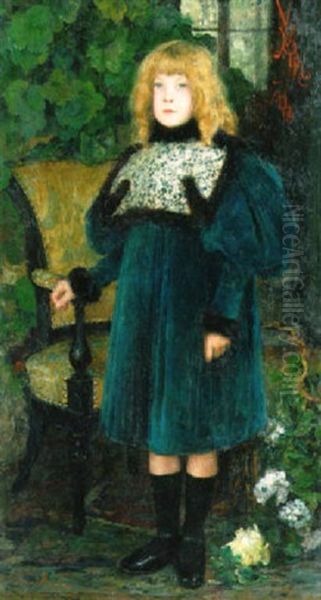 Portrait D'yvonne Gallimard A Sept Ans Oil Painting by Edgar Maxence