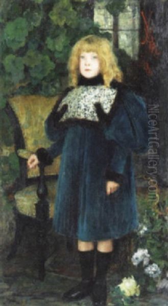 Portrait De Madame Yvonne Gallimard Oil Painting by Edgar Maxence