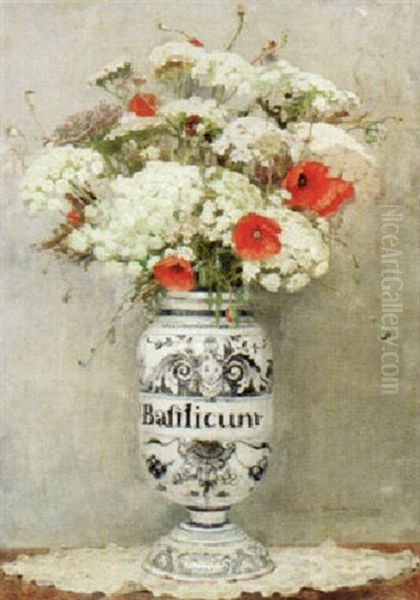 A Vase Of Queen Anne's Lace And Poppies Oil Painting by Edgar Maxence