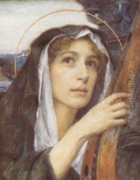 Jeune Femme Jouant D'un Instrument De Musique Oil Painting by Edgar Maxence