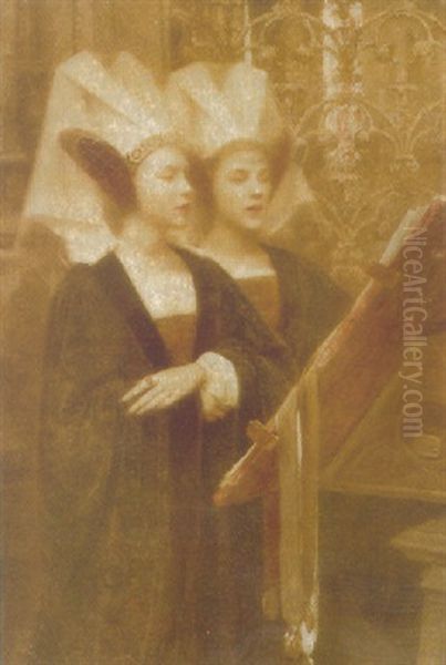 Femmes Dans Une Eglise Oil Painting by Edgar Maxence