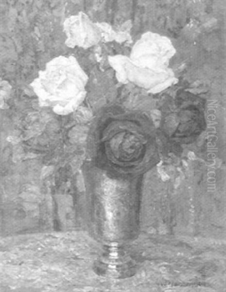 Still Life Of Vase With Flowers Oil Painting by Edgar Maxence