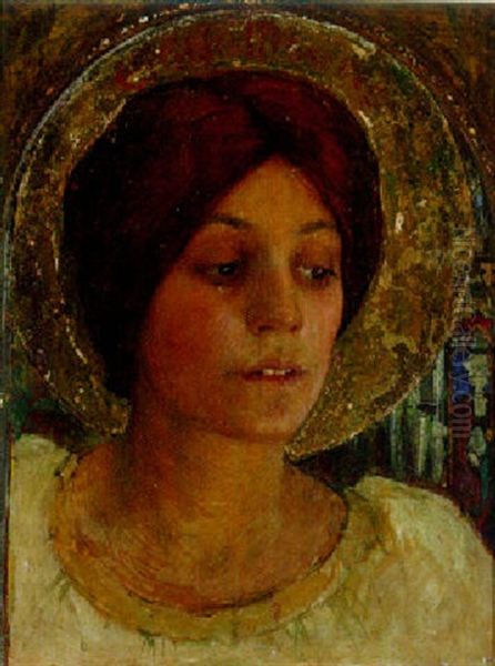 A Female Saint Oil Painting by Edgar Maxence