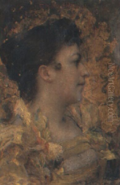 A Lady's Profile Oil Painting by Edgar Maxence