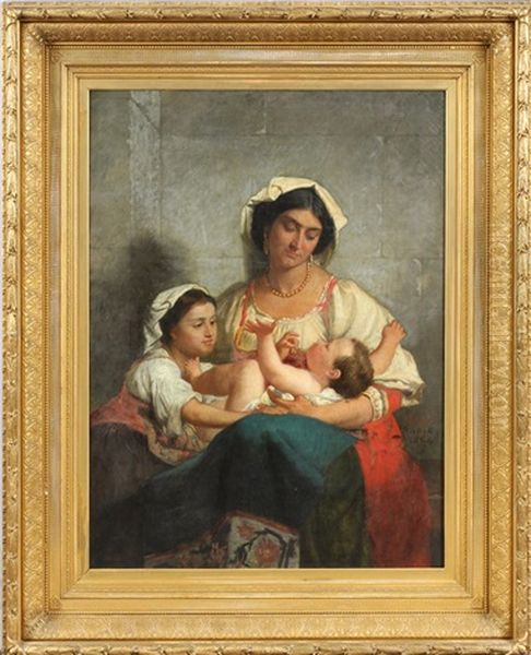 Mother And Children, 1864 Oil Painting by Edward Harrison May