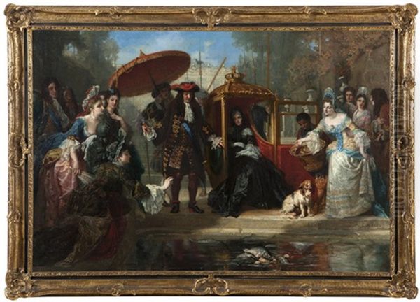 Aristocratic Figures Before A Reflecting Pond Oil Painting by Edward Harrison May