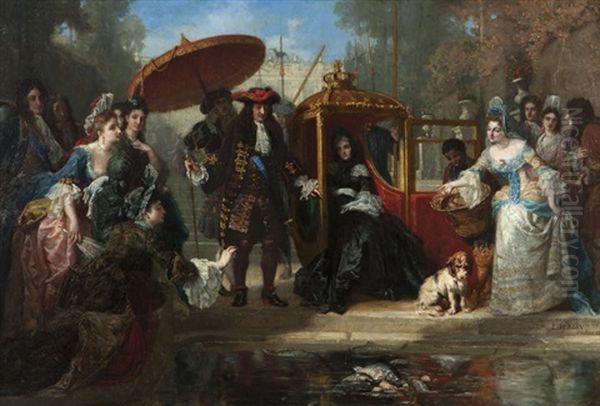 Aristocratic Figures Before A Reflecting Pond Oil Painting by Edward Harrison May