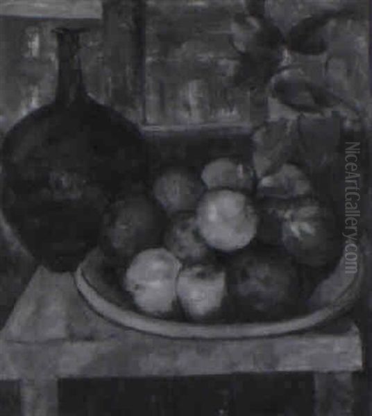 Stilleben Mit Apfeln Und Kugelvase Vor Fensterausblick Oil Painting by Heinz May