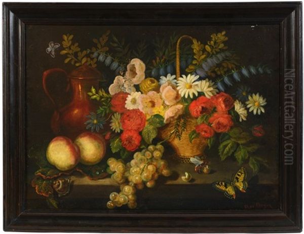 Nature Morte Au Panier Fleuri Oil Painting by Theophile Henri Mayan