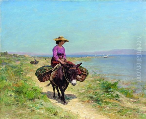 La Porteuse De Poisson, Provence Oil Painting by Theophile Henri Mayan