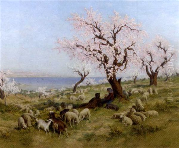 Cherry Blossom In The Meadow Oil Painting by Theophile Henri Mayan