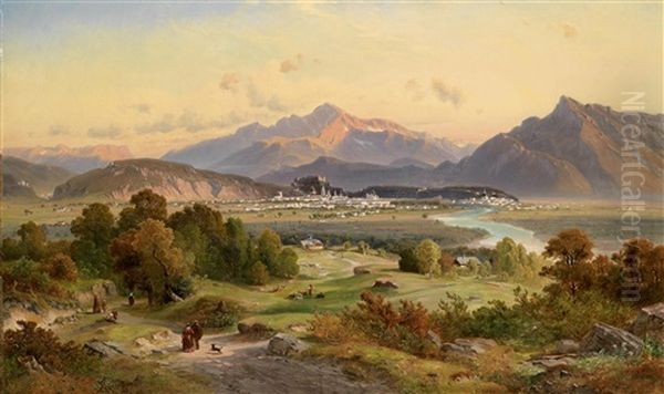 Blick Auf Salzburg Von Norden Oil Painting by Josef Mayburger