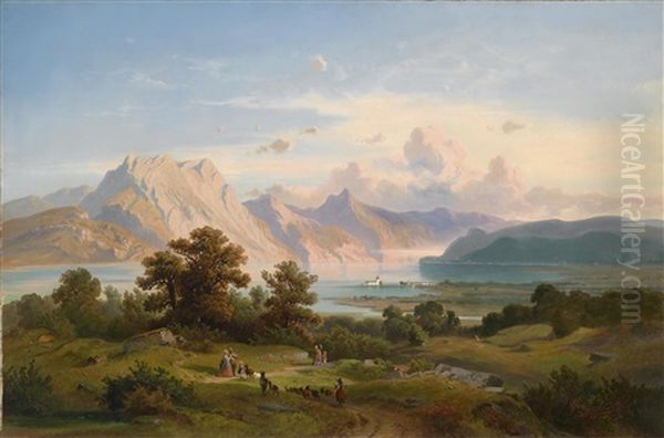 Blick Auf Schloss Orth Am Traunsee Oil Painting by Josef Mayburger