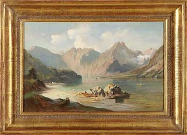 Blick Uber Den Konigssee Nach St. Bartholoma Oil Painting by Josef Mayburger