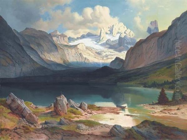 Le Lac De Gosau Dans Le Salzkaummergut Oil Painting by Josef Mayburger