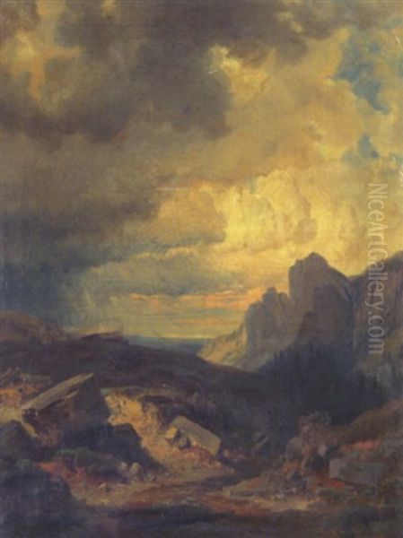 Aufziehendes Gewitter Uber Hochalm Oil Painting by Josef Mayburger