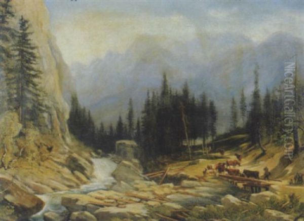 Almabtrieb Bei Gosau-zwang Oil Painting by Josef Mayburger