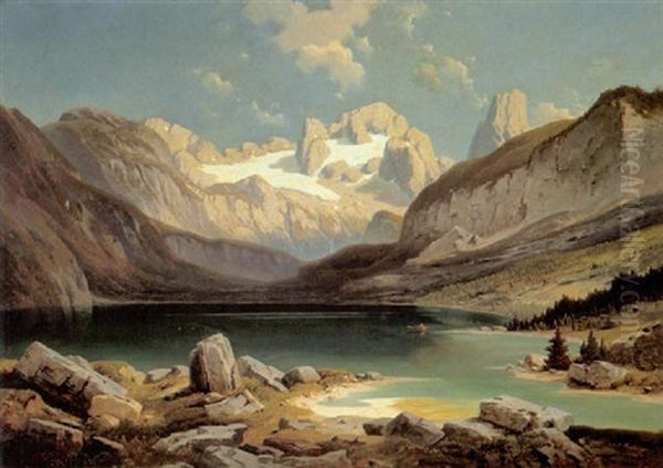 Gosausee Mit Blick Auf Den Dachstein Oil Painting by Josef Mayburger