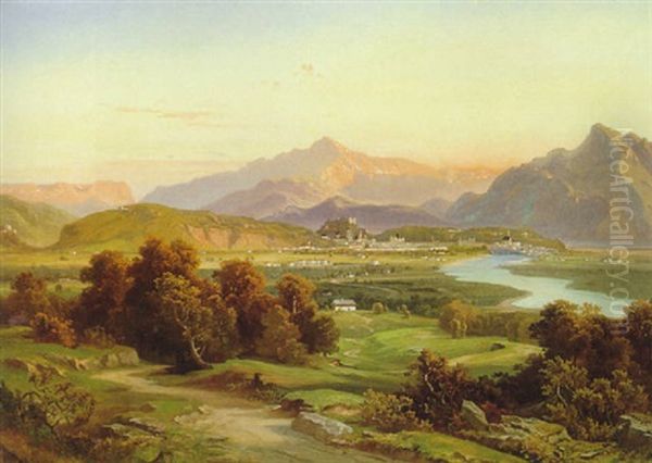 Blick Auf Salzburg Von Maria Plain Aus Gesehen Oil Painting by Josef Mayburger