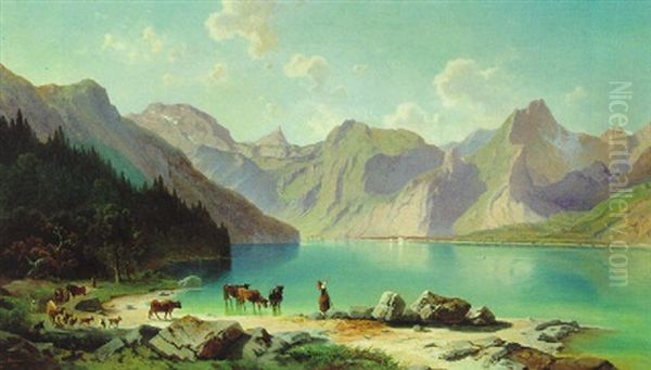 Partie Am Konigssee Oil Painting by Josef Mayburger