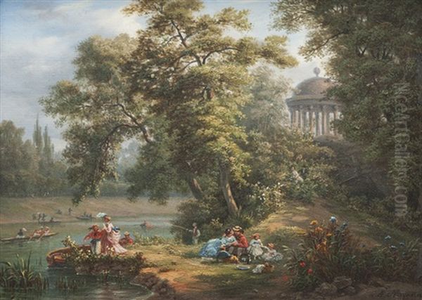 Le Pique-nique Pres De La Riviere Oil Painting by Auguste-Etienne-Francois Mayer