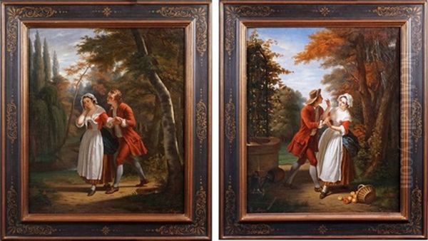 Scenes Galantes (2 Works) Oil Painting by Charles Francois Mayer