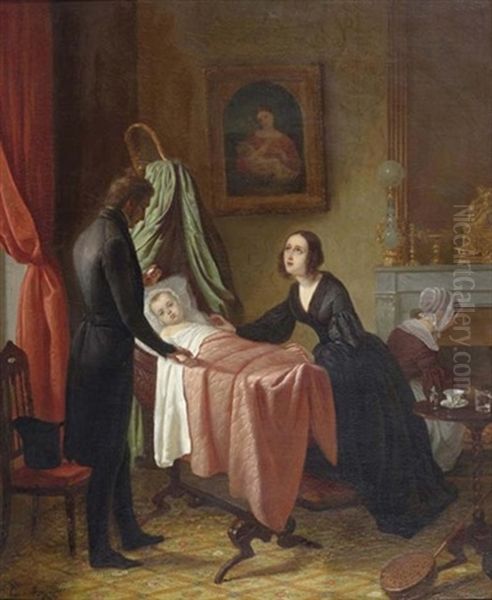 Am Krankenlager Oil Painting by Charles Francois Mayer