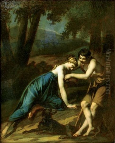 Daphnis Et Chloe Ou La Cigale Oil Painting by Constance (Marie Francoise C. La Martiniere) Mayer