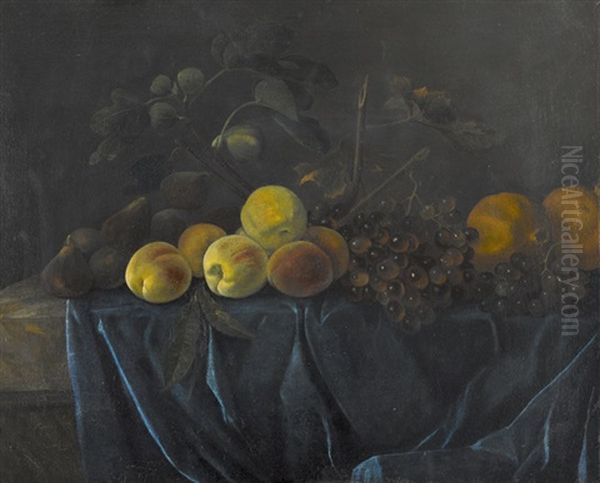 Stillleben Mit Fruchten Auf Blauem Stoff Oil Painting by Constance (Marie Francoise C. La Martiniere) Mayer