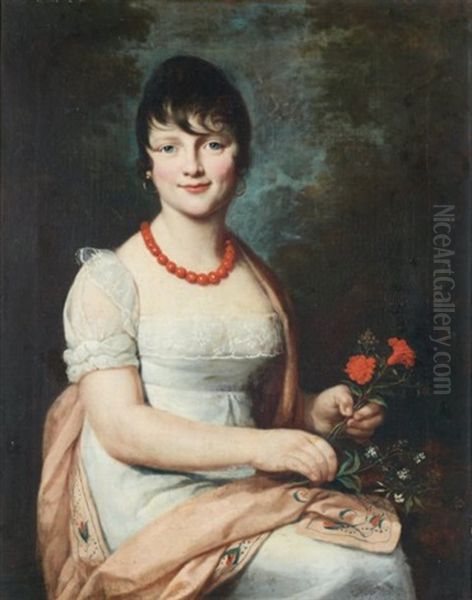 Portrait De Jeune Fille Au Collier De Corail Oil Painting by Constance (Marie Francoise C. La Martiniere) Mayer