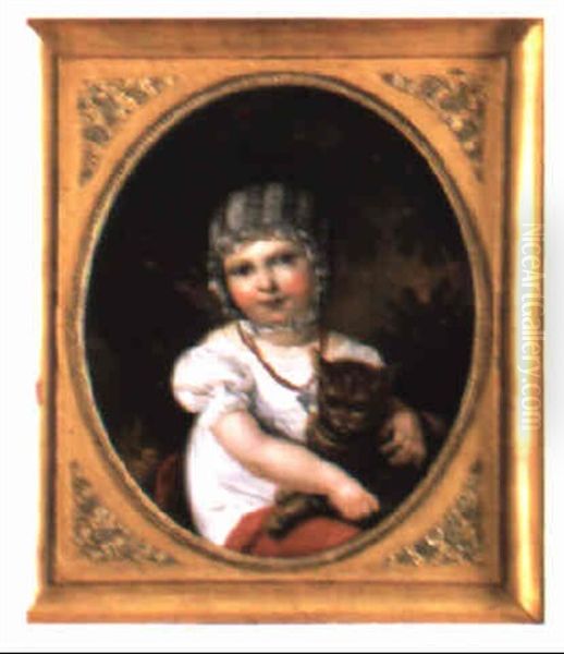 Petite Fille Au Chat Oil Painting by Constance (Marie Francoise C. La Martiniere) Mayer