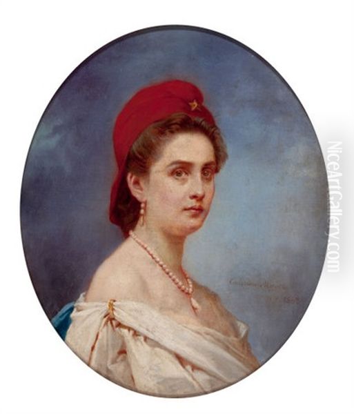 Woman In A Red Liberty Cap Oil Painting by Constant Mayer