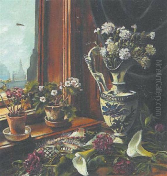 Blumen Am Fenster Mit Sicht Auf Salzburg Oil Painting by Elfriede Mayer