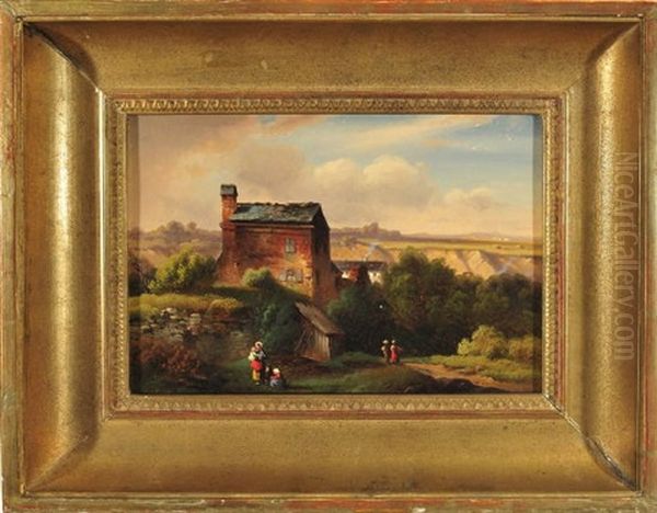 Belebte Szenerie Am Dorfrand Mit Blick In Eine Weite Landschaft Oil Painting by Friedrich (Der Rote) Mayer