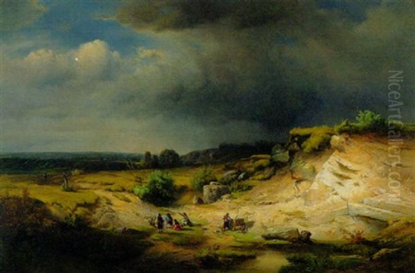 Sommerlandschaft Bei Aufziehendem Gewitter by Friedrich (Der Rote) Mayer