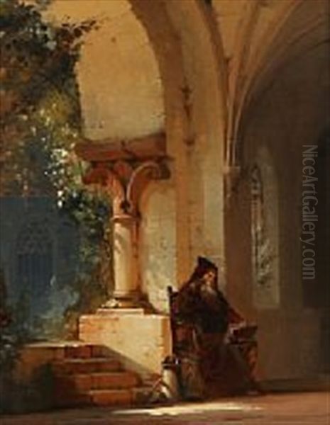 A Monk In A Monastery Oil Painting by Friedrich Carl Mayer