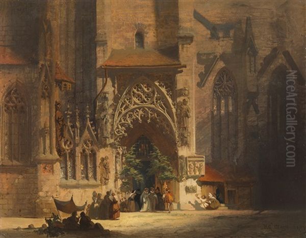 Am Brautportal Der Sebalduskirche In Nurnberg Oil Painting by Friedrich Carl Mayer