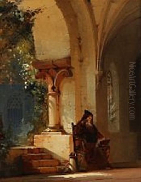 A Monk In A Monastery Oil Painting by Friedrich Carl Mayer