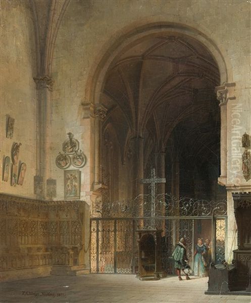 Innenansicht Von Sankt Lorenz In Nurnberg Mit Historischer Staffage Oil Painting by Friedrich Carl Mayer