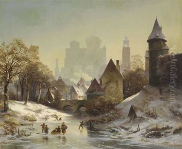 Blick Auf Das Winterliche Augsburg Oil Painting by Friedrich Carl Mayer