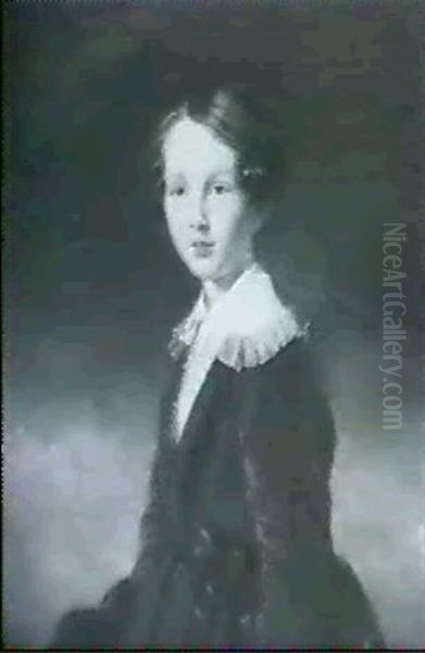 Portrait Of Emile Algernon Arthur Keppel Cowell Stepney, Agesix Years, Standing Three-quarter Length Wearing A Burgundy Oil Painting by Georg Friedrich Mayer