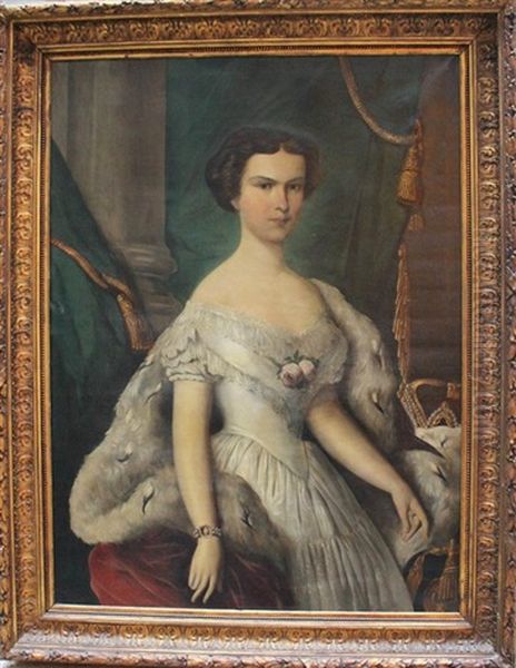 Large Hall Portrait Of Empress Elisabeth Of Austria /hungary (1837-1898) Oil Painting by Johann Nepomuk Mayer