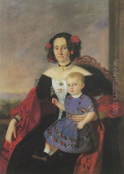 Portrait Einer Hocherrschaftlichen Dame Mit Kind Oil Painting by Johann Nepomuk Mayer