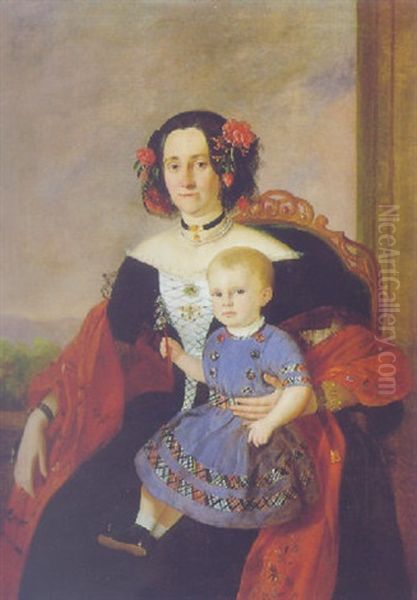 Portrait Einer Adeligen Dame Mit Kleinkind Oil Painting by Johann Nepomuk Mayer