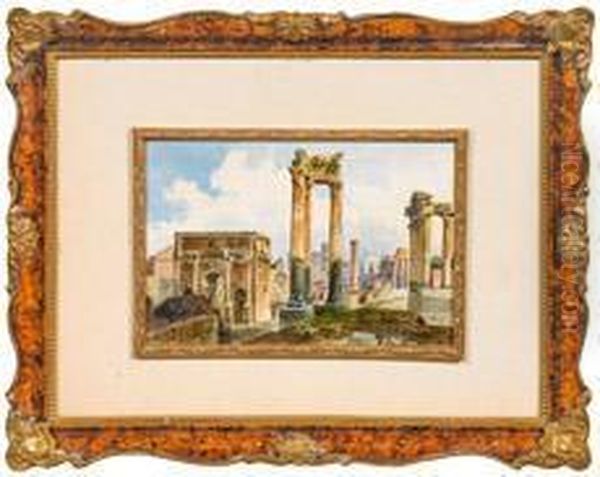 Rom-ansicht Mit Forum Romanum Und Triumphbogen Desseptimius Severus Oil Painting by Antonio Bertaccini