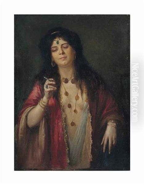 La Fumeuse Oil Painting by Adolf Mayerhofer