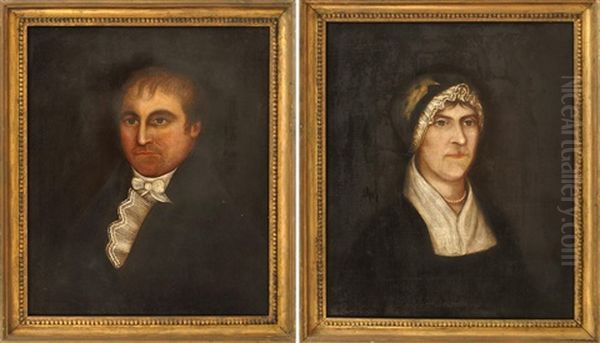 Bust Portraits Of An Unidentified Man And Woman (pair) Oil Painting by Frederick Mayhew