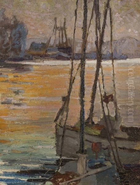 Harbor Evening Oil Painting by Nell Brooker Mayhew