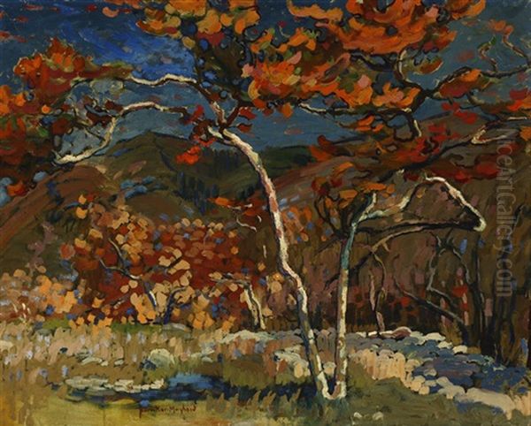 Sycamores In A Mountain Landscape Oil Painting by Nell Brooker Mayhew