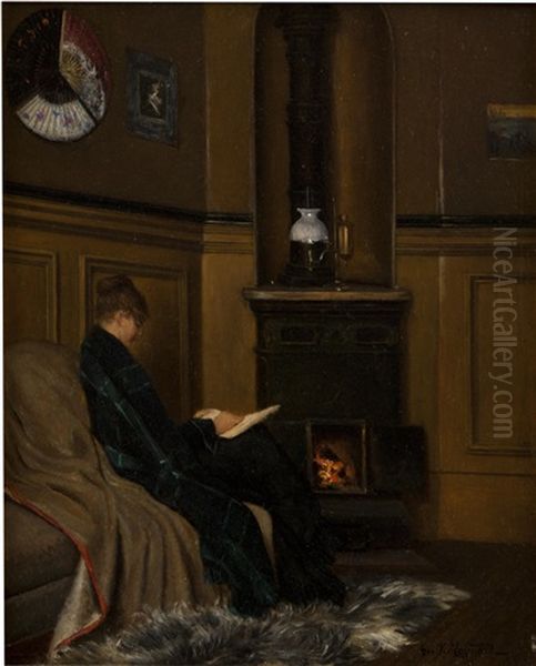 Reading By The Fire Oil Painting by George Willoughby Maynard